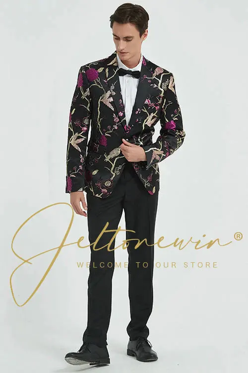 

Костюм мужской деловой из 2 предметов, повседневный Блейзер, пиджак, брюки, деловой костюм с цветочным принтом