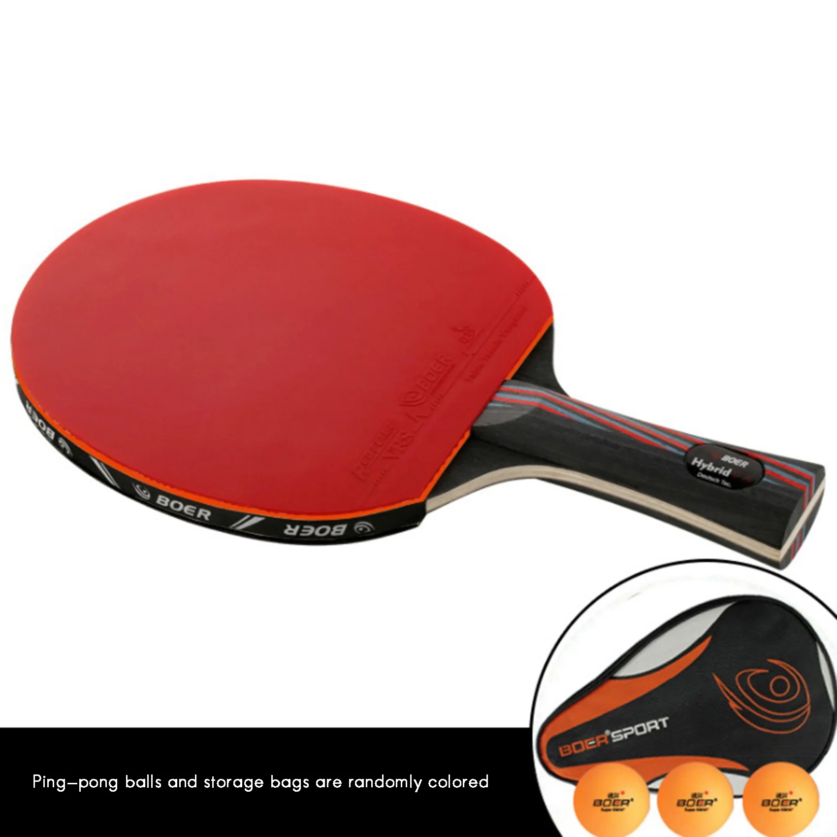 Boer-Raquette de tennis de table en fibre de carbone pour adultes, lame de ping-pong, batte pour club d'entraînement, sac de rangement, manche long