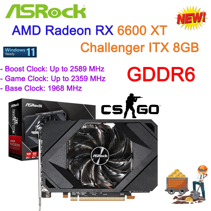 NEW ASROCK AMD Radeon RX 6600 XT Challenger ITX 8GB GDDR6 128Bit 7nm 6600XT  Video Cards GPU Graphic Card DeskTop CPU Motherboard