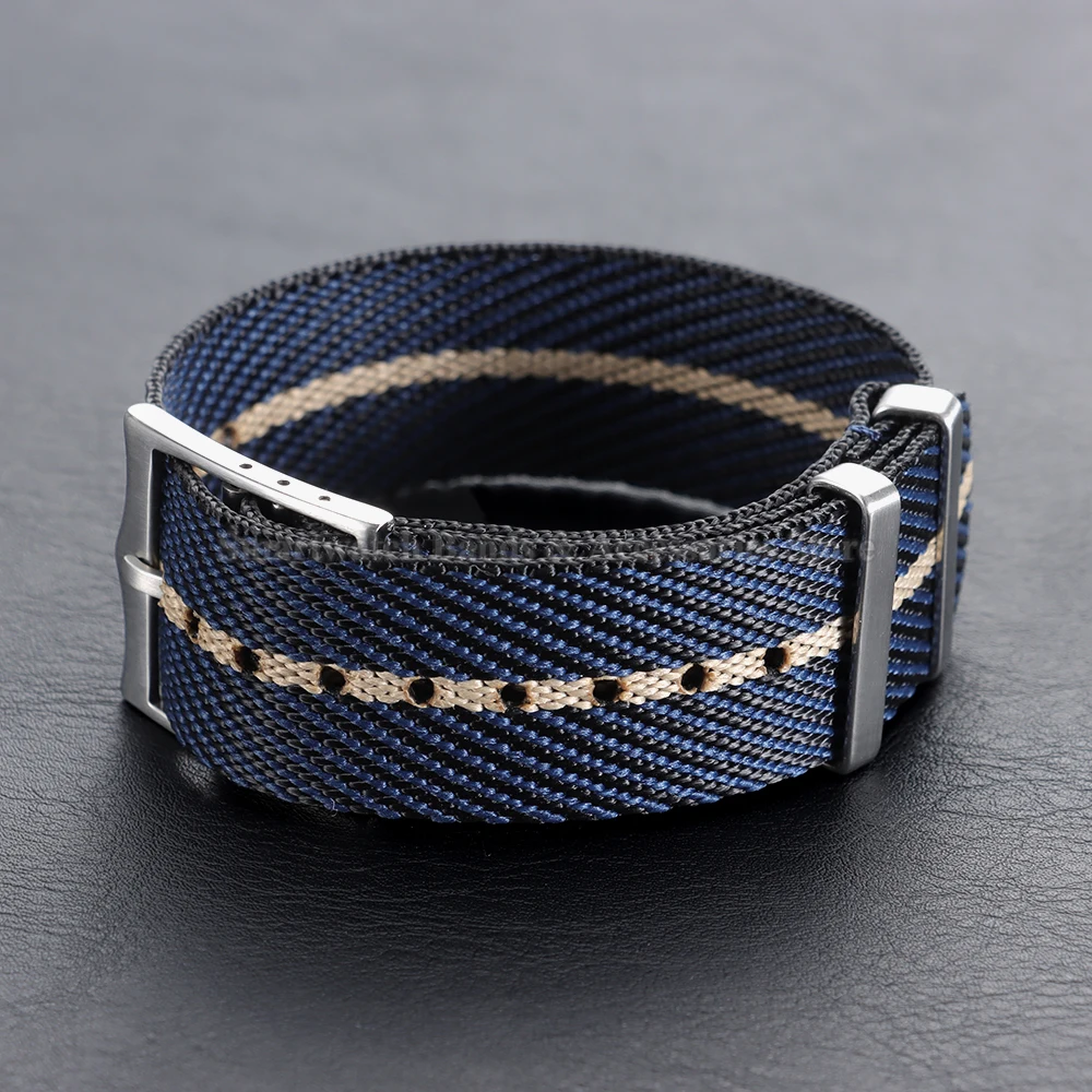 Nylon Canvas Striped Braided Watch Strap - Military Sport Style, 20mm & 22mm