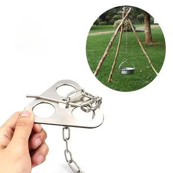 Outdoor Hanging Pot Bracket Triangular Piece Tree Pole Frame Stainless Steel Portable Pot Holder Outdoor Camping Cookware 1