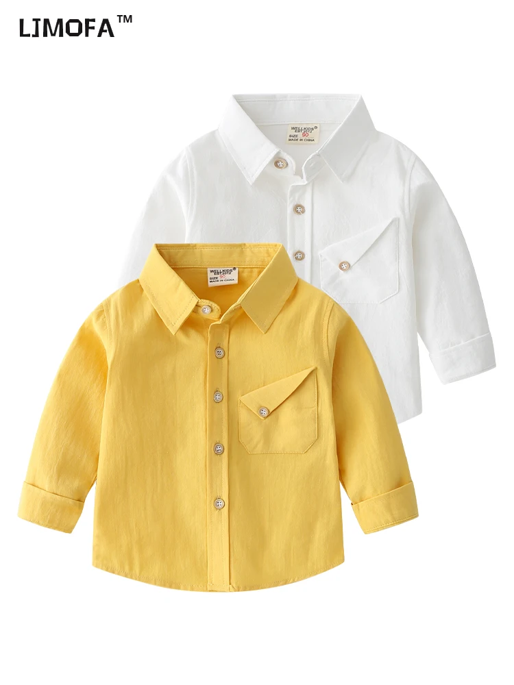 Kids Shirts 2-8Y Toddler Boys Cotton Spring Autumn Lapel Long Sleeve Shirt