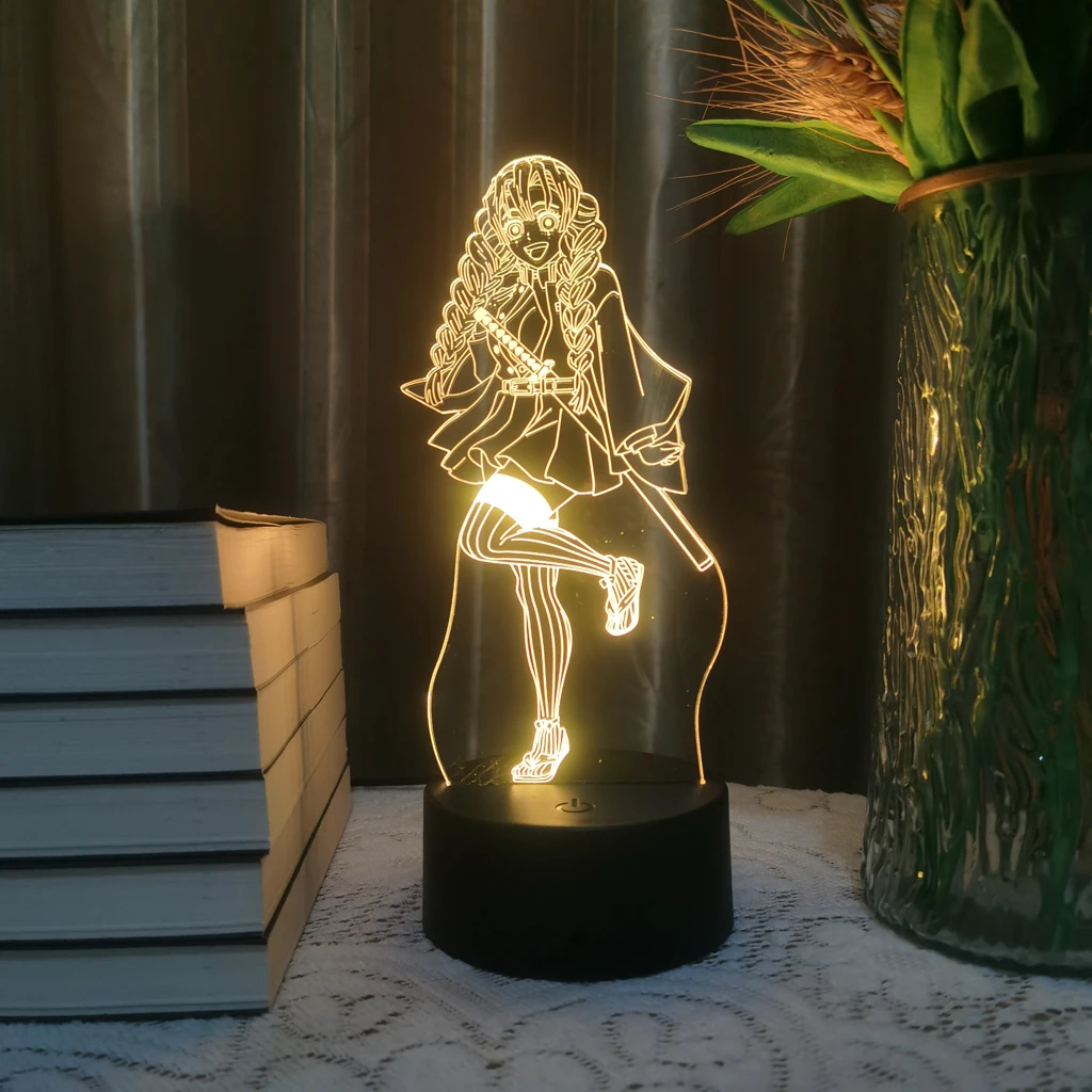 

3D Led Anime Lamp Demon Slayer Kanroji Mitsuri Manga Night Light For Kid Home Decor Kimetsu No Yaiba Christmas Illusion Gift