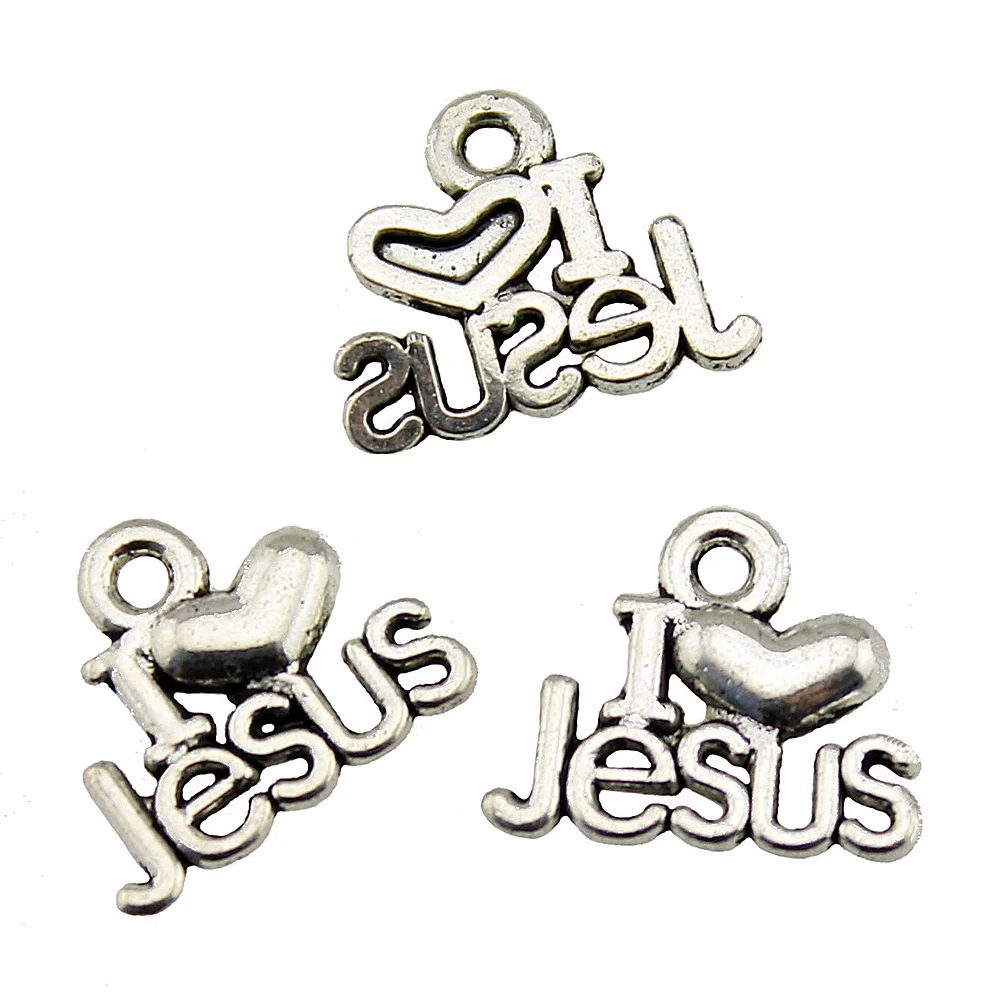 

10pcs/lot 15x13mm I Heart Jesus Charms For Jewelry Making Antique Silver Color 0.59x0.51inch