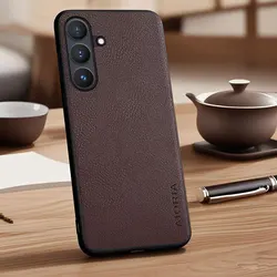 Elegant Vegan Lychee Pebbled Leather Phone Case - Premium Protective Cover - Galaxy S25 FE (Coffee)