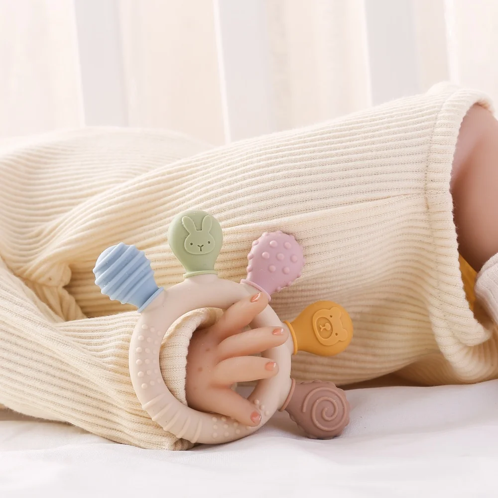 1 STÜCK Baby Silikon Beißring Pflege Zahnen Spielzeug 0 12 Monate Spielzeug BPA FREI Silikon Ring Griff für Baby Beruhigende Zahn Kauen Spielzeug – Detail 33