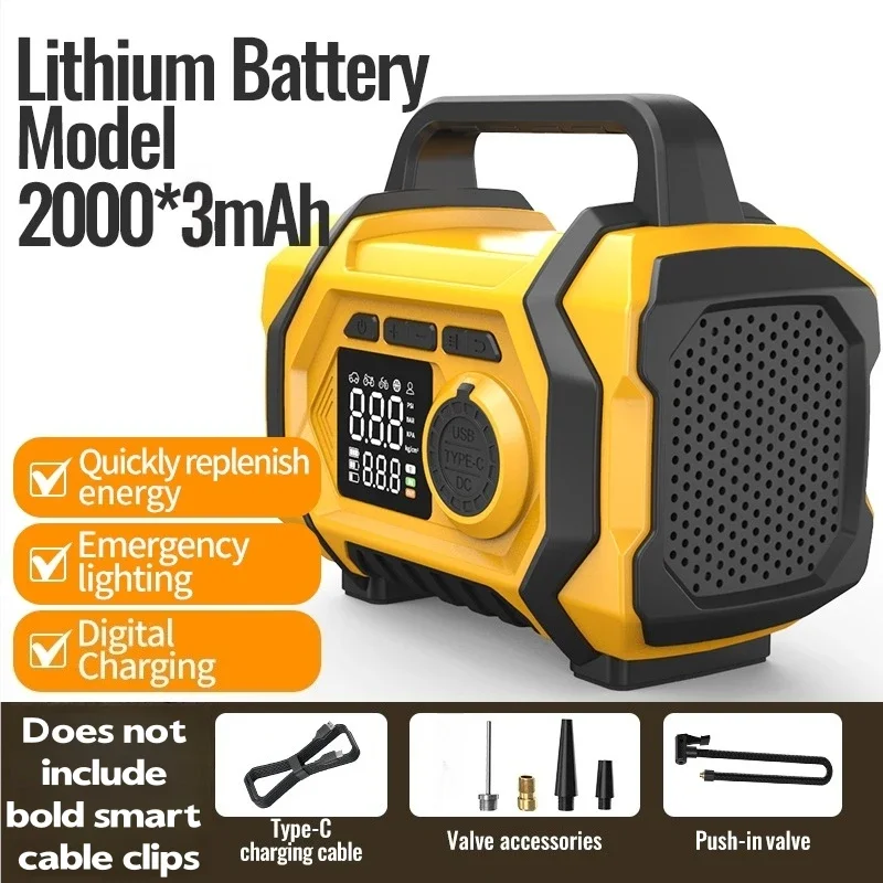 8000mAh Cordless Air Pump Inflatable Pump Car Jump Starter Power Bank Wireless Tire Inflator USB Charging Emergency LED Light 5