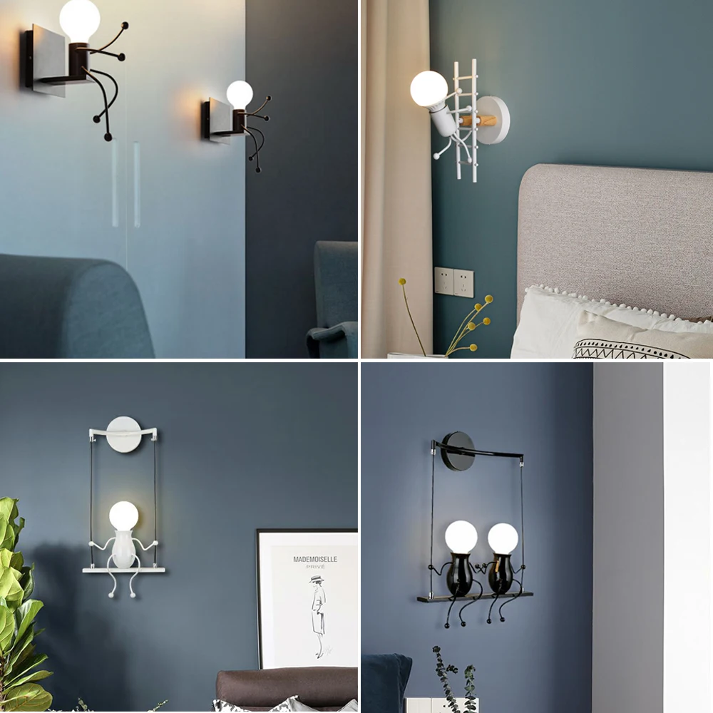 Modern LED  Wall Lamp Nordic Cartoon Doll Wall Lights  American Creative Metal Robot Sconce for Kids Baby Room Living Bedroom 4