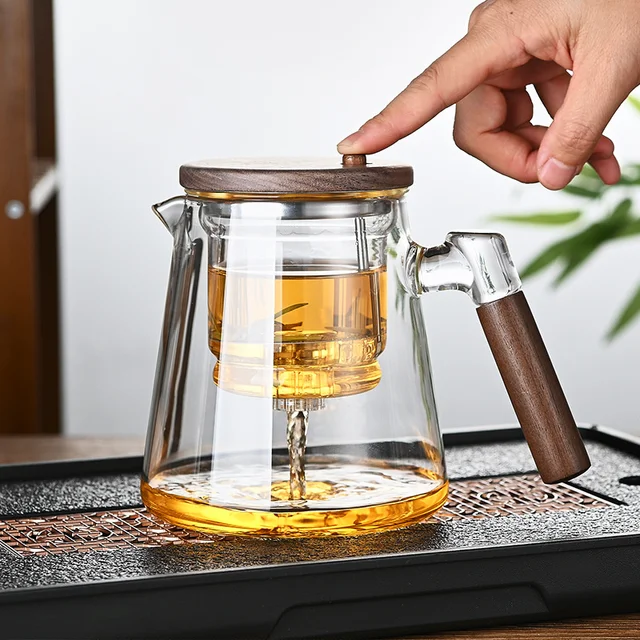 Enchantipot 800 Ml, Théière En Verre Magique Avec Infuseur Et Manche En Bois, Théière De Sorcellerie Pour Séparation De Thé