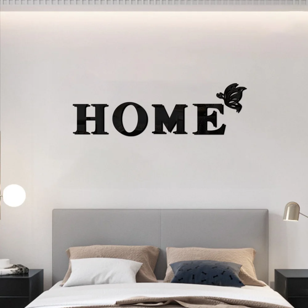 Butterfly Home English Letter Wall Stickers Acrylic Self Adhesive Detachable Wall Stickers Home Decoration Mirrors wall sticker acrylic wall sticker