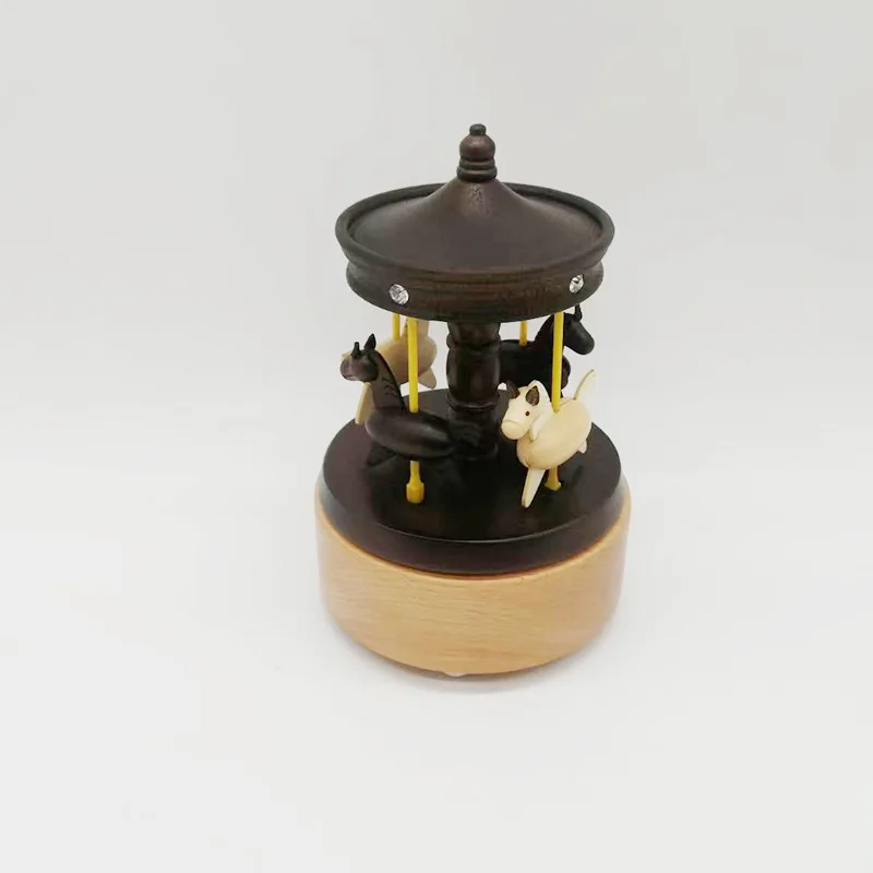 Wooden Hand Cranked Music Box Ornament Classical Carving Home Decor