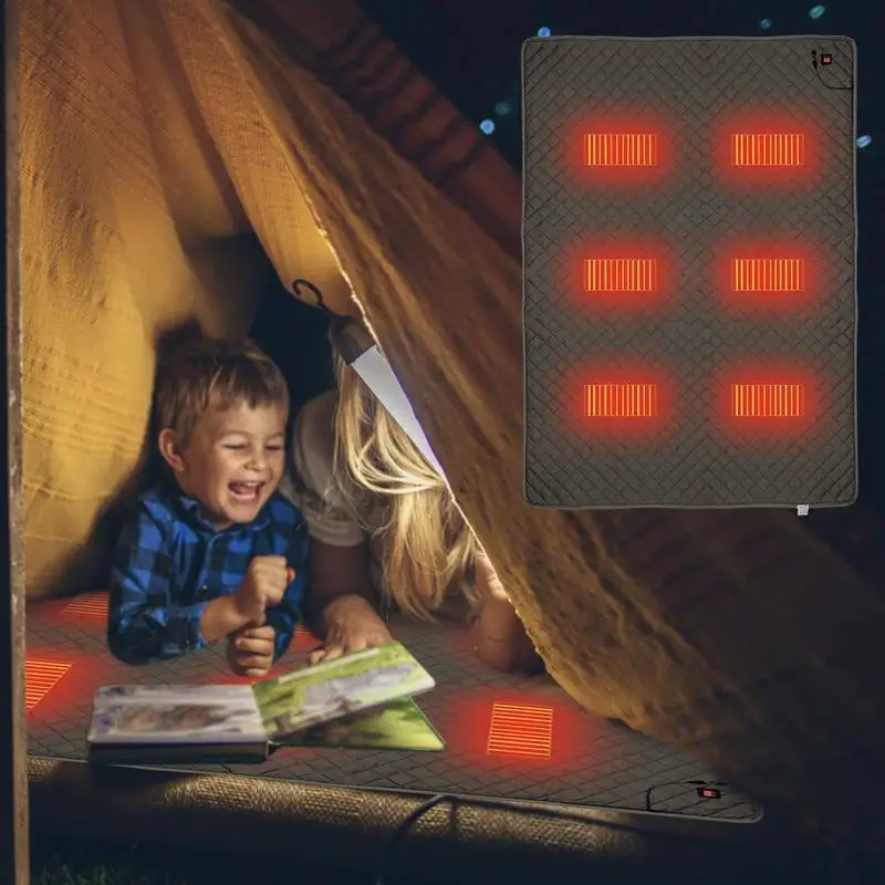 

Camping Sleeping Bag Electric Heating Blanket 5V USB Heated Pad 6 Heating Zones 3 Gear Temperature Adjustable Heating Mat