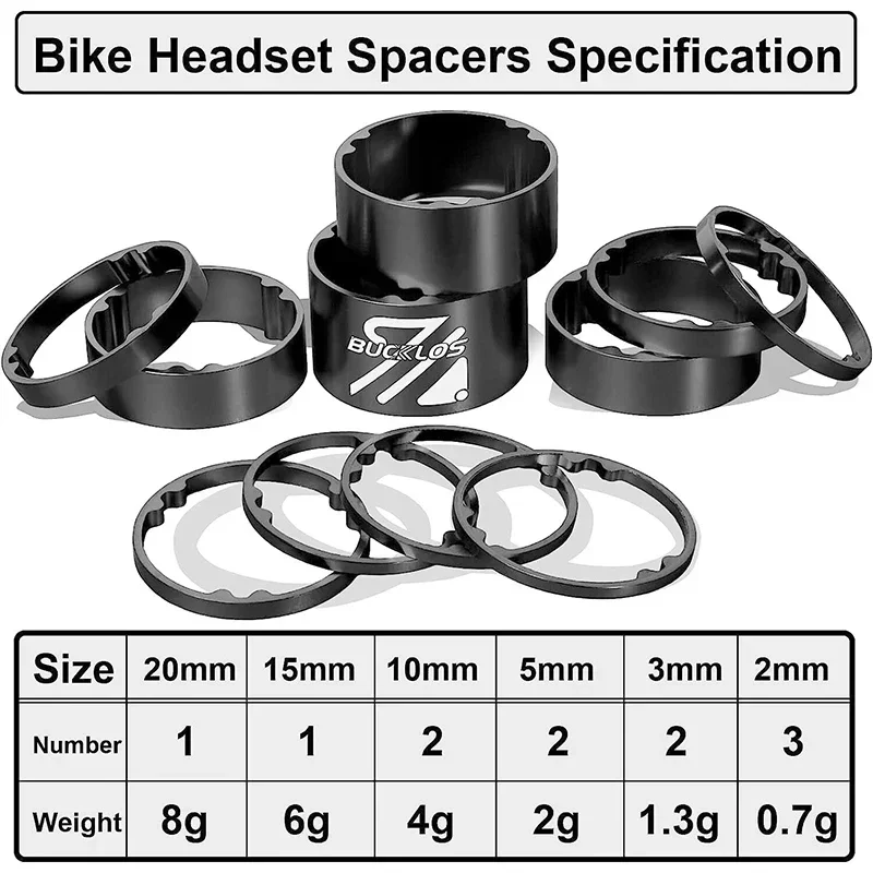 11PCS Headset Spacer Bike 1-1/8 Fork Stem Carbon Fiber Washer 20 15 10 5 3 2 Mm
