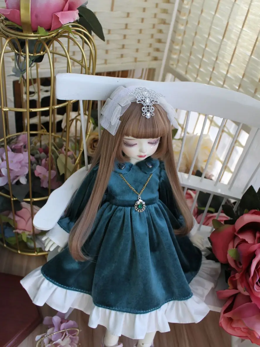 

1/6 1/4 1/3 BJD dress hair Clips retro dress Cute Blue Necklace for 1/3 1/4 1/6 BJD SD DD 1/6 Blyth doll accessories (three piec