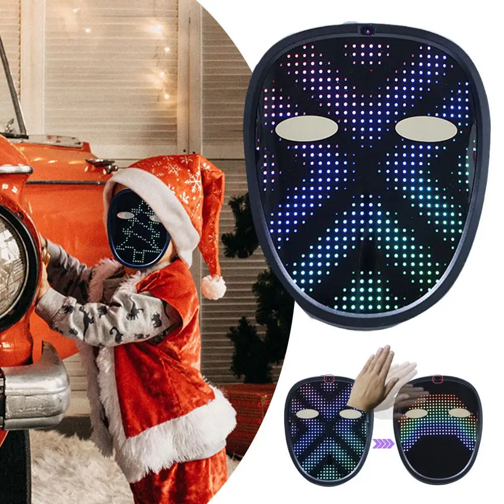 

LED Party Mask For Kids Gesture Control Face-Changing Glowing Mask Picture Text Editing Mask Halloween Cosplay Decoration D1Q9