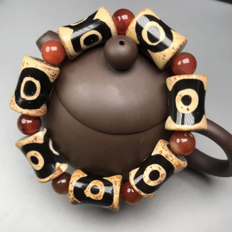 Tibetan Boutique Old Mine Agata Three-Eye Bamboo Festival High Sky Beads Bracciale Singolo Tibetano Per Uomo E Donna