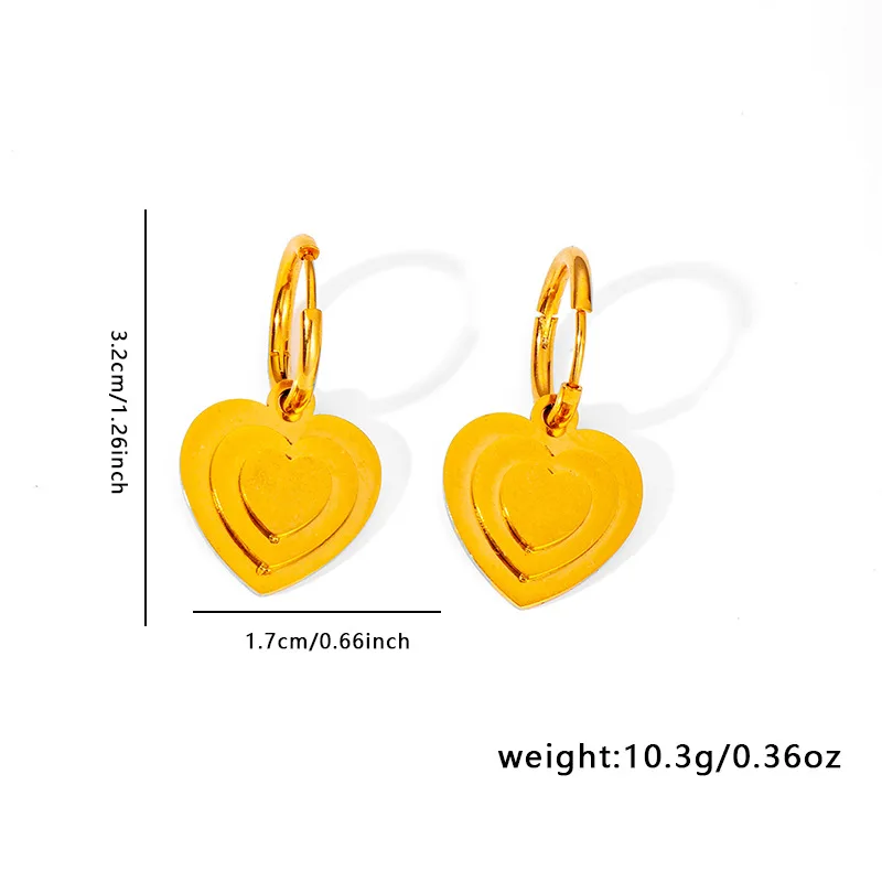 Handmade Stainless Steel Heart Layered Earrings For Women 18K Gold Plated Metal Waterproof Jewelry 4