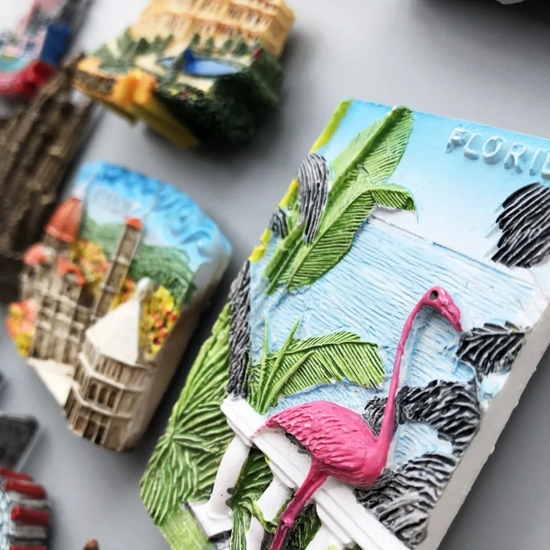Magnetic Fridge Stickers Country Travel Souvenir France Florida Flamingo Iceland Dutch Florence