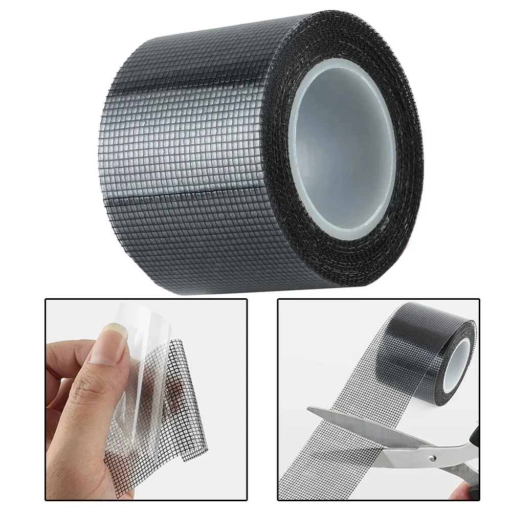 Schwarzer Bildschirm-Fensteraufkleber für Bildschirm-Reparatur-Set, 16,5 Fuß, stark klebendes und wasserdichtes Klebeband, Türvorhang, Moskitonetz, Netz-Patch – Detail 8