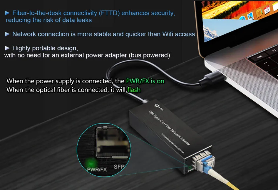 Adaptador USB3.0 Tipo C para Rede Fibra