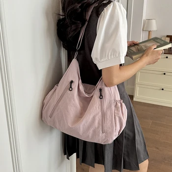Borsa HOBO pieghettata semplice e capiente per donne, borsa a tracolla leggera e multi-tasca per il pendolarismo, nuova borsa casual.