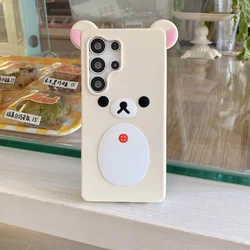 Adorable 3D Cartoon Bear Phone Case - Funny Shockproof Soft Silicone Back Cover - Galaxy S24 Ultra (Beige)