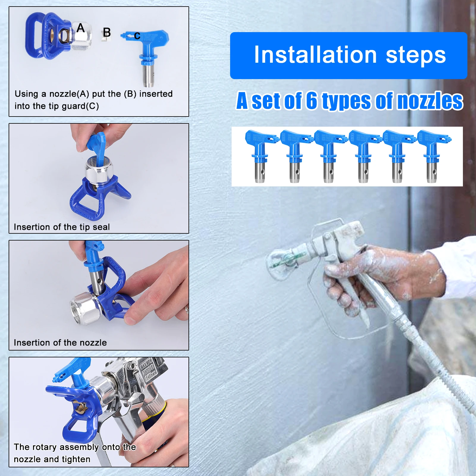 Airless Paint Nozzles Set Reversible Spraying Machine Tips Airless Paint Sprayer Nozzle Kit Airless Sprayer Spraying Machine