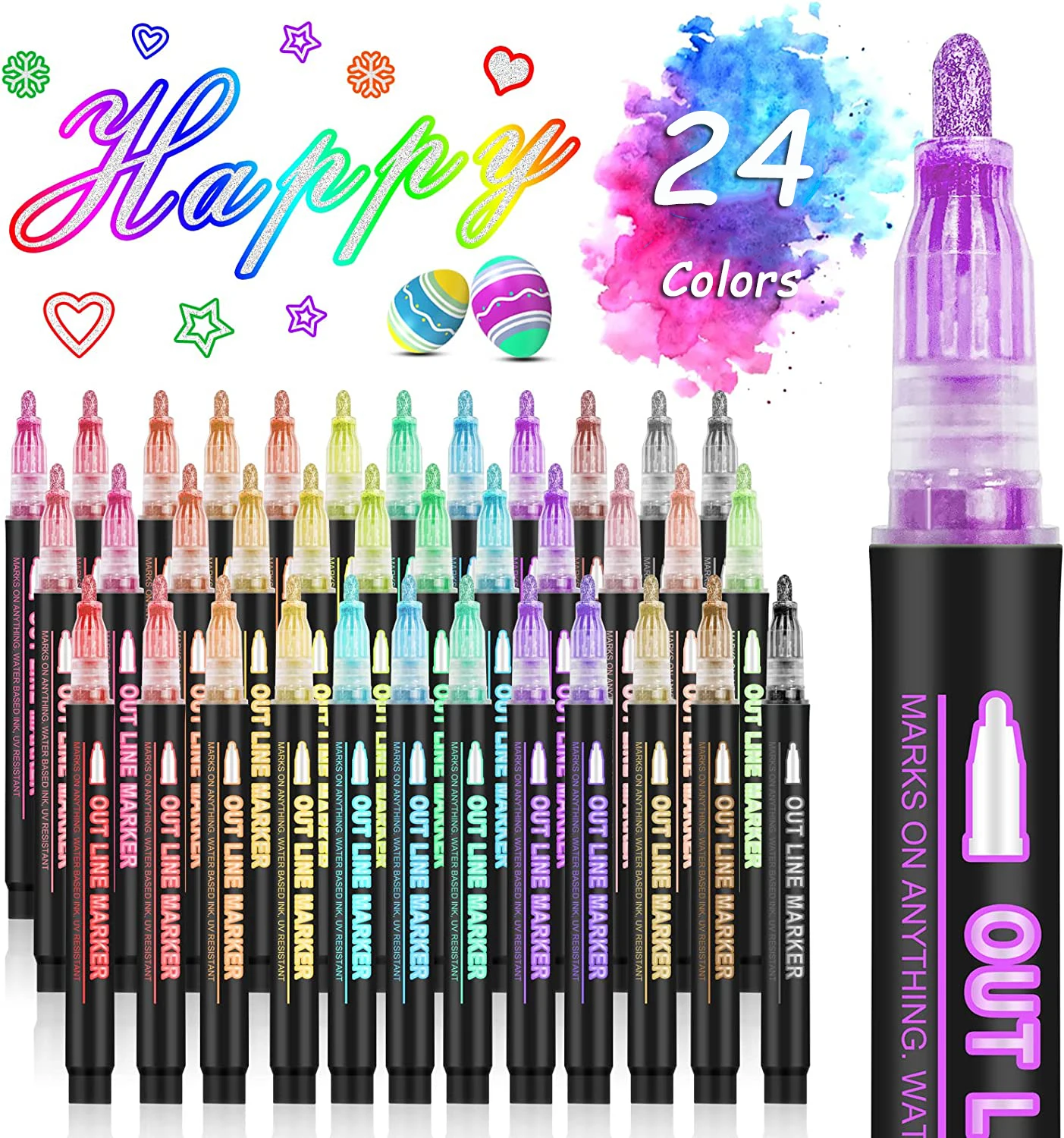 

24 /36 Color Double Line Outline Art Pen Marker Pen DIY Graffiti Outline Marker Pen Highlighter Scrapbook Diary Poster Card