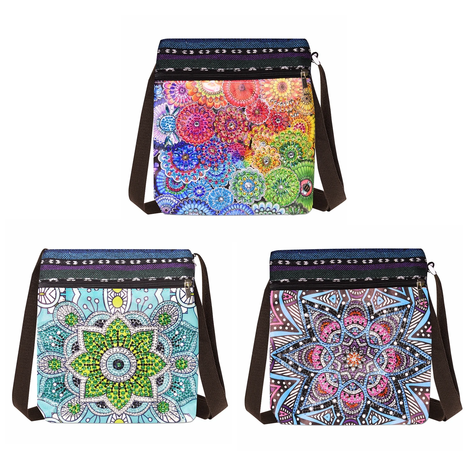 

1pc/Set DIY Mandalas Diamond Art Purses Canvas Zipper Handbag with Strap Mandalas Diamond Painting Crossbody Bag for Adults