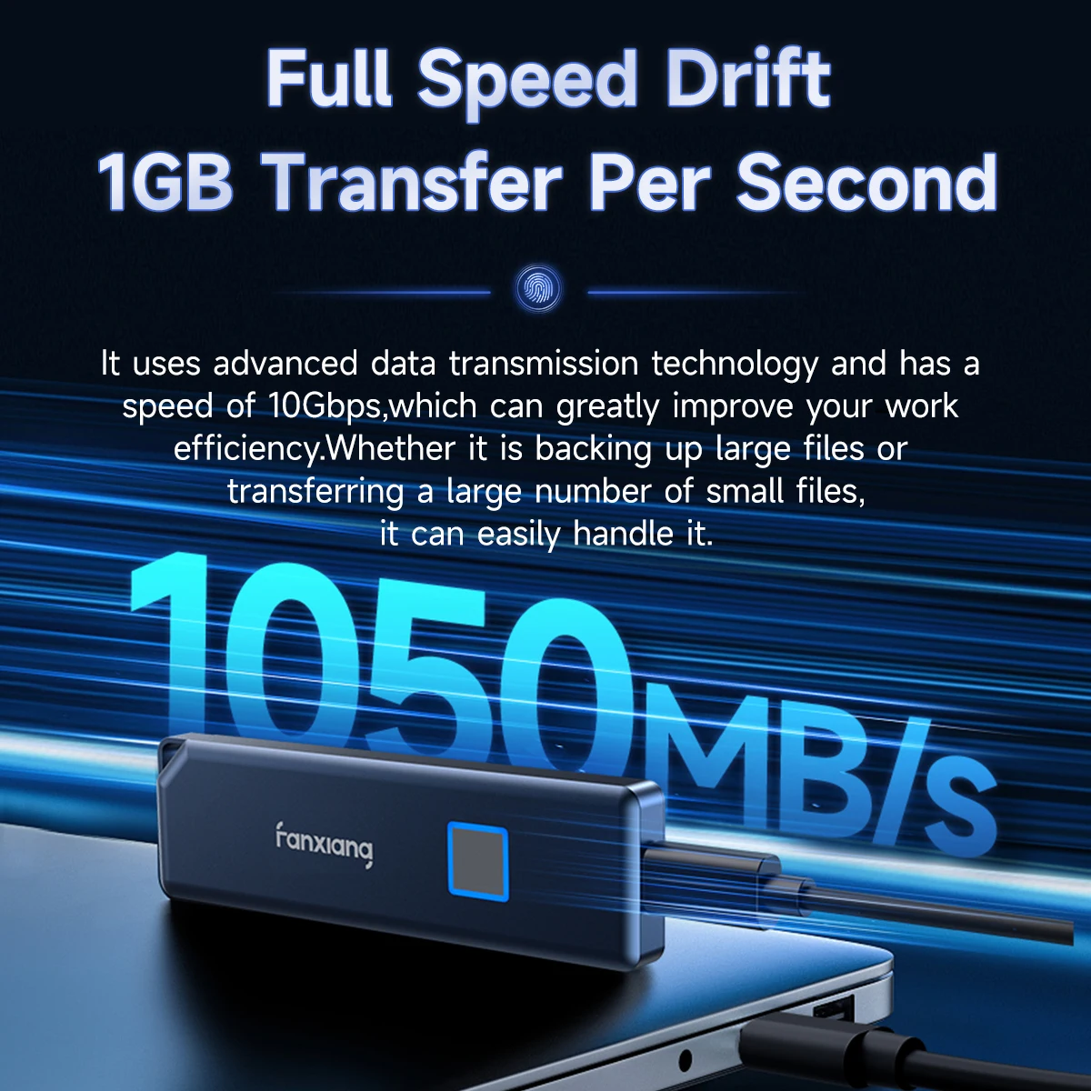 Fanxiang PS1000 Pro 10Gbps Portable Solid State Drive Fingerprint Unlocking External Hard Drive Type-C NVME PSSD Data Backup