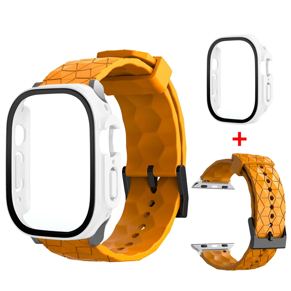 애플 워치 밴드용 시계 케이스 및 스트랩, 축구 패턴 팔찌, iwatch 3, 4, 5, 6, SE, 7, 8, 9, 울트라, 44mm, 45mm, 49mm, 41mm, 40mm