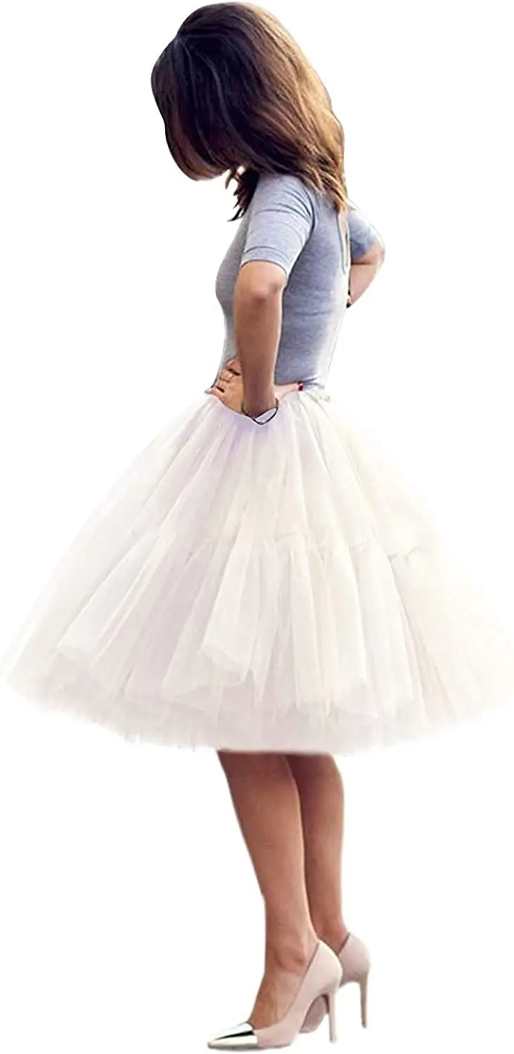 Tulle Skirt Elegant Women's Midi Tutu Skirt Fluffy Princess Skirts Five Layers A Line Party Prom Underskirt