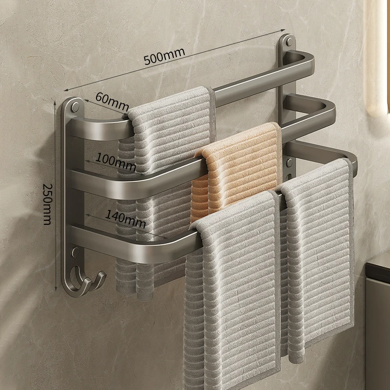 Wall Mounted Towel Rack Space Aluminum Shower Room Holder Towel Hanger 20-60CM Multilayer Bar