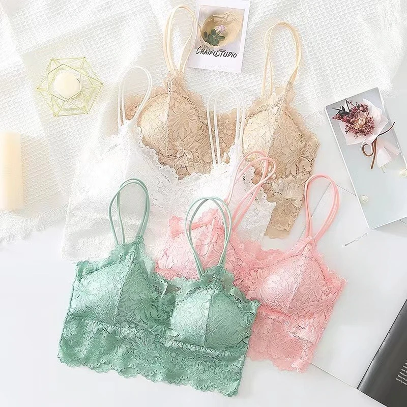 Sexy Lace Bralette Tube Tops Bandeau Womens Lace Bra Tanks Crop Top Female Seamless Underwear Wireless Bra Plus Size Camisole