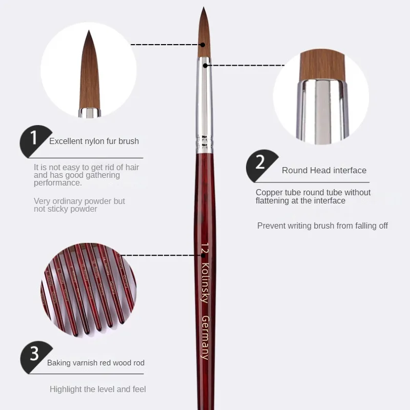 Kolinsky Acrylic Nail Art Brush Wood Handle Nail Art Mink Brush Gel Builder Nail Tools Manicure Brush Drawing Tools Size 4-14 6