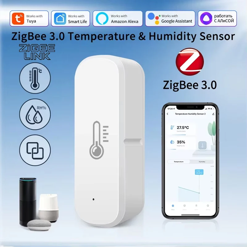 Zigbee Smart Home Automation Tuya Smart Temperature Humidity Sensor Додаток у реальному часі Alert Remote Control Alexa Google Assistant