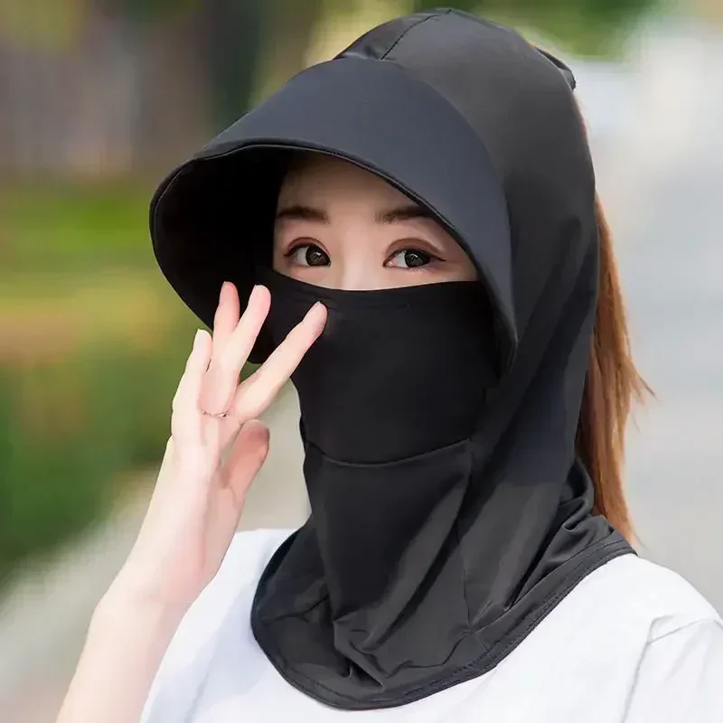 Summer Cycling Ice Silk Sunscreen Cap Anti-UV Sun-proof Hat Soft Breathable Dustproof Lady Covering Large Eaves Cap Sun Hats