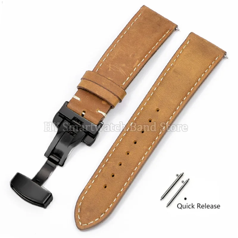 Premium Leather Cowhide Watch Strap with Quick Release and Butterfly Buckle