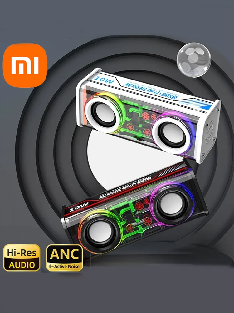 Description Picture 2 of itemIconic Brand V8 Transparent Mecha Speakers Bluetooth 5.0 Wireless Double Bass Diaphragm Subwoofer Music TWS RGB Light Loudspeaker