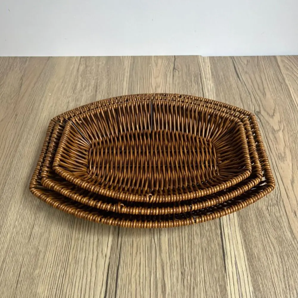 Hand-Woven Breakfast Bread Tray Food Plate Serving Display Basket Rattan Storage Tray Fruit Vegetable Cake Wicker Basket 2