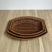 Hand-Woven Breakfast Bread Tray Food Plate Serving Display Basket Rattan Storage Tray Fruit Vegetable Cake Wicker Basket 2