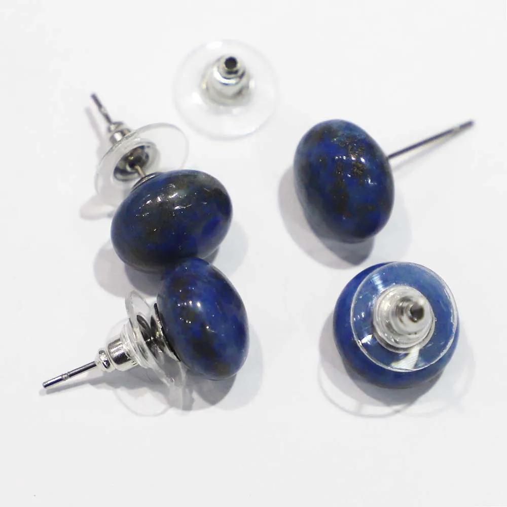 8*12MM Natural Stone Round Stud Amethyst Earrings Rose Quartz Tiger Eye Crystal Simple Ear Handmade Bohemian Women Jewelry 6Pair