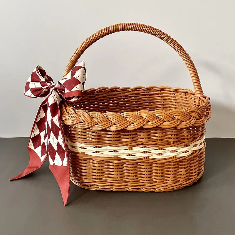 Fruit Vegetable Storage Basket with Handle Laundry Rattan Basket Clothes Baskets Rattan Basket Large Shopping Baskets 2