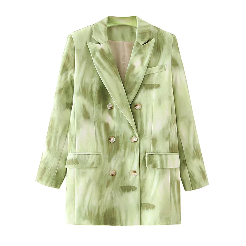 Casual Simple Gradient Color Blazer 2023 Women New Fashion Mid-Length Double Breasted Commute Office Blazer Autumn Winter Suit