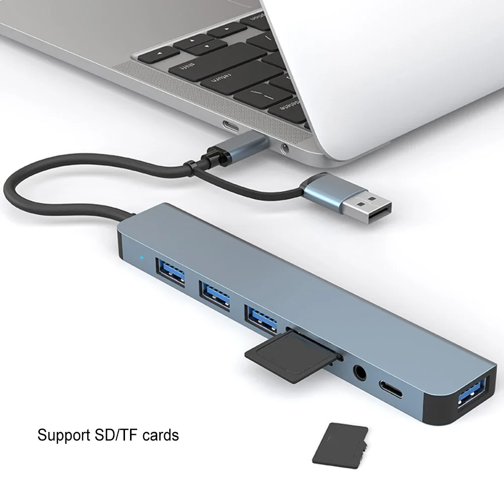 USB C Hub USB Splitter 8 in 2 USB Extender USB 3.0 Type c Dock Station TF/SD Card Reader High Speed OTG Adapter for Macbook PC 3