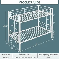 Twin Over Twin Size Bunk Bed,Metal Structure Bedframe with Safety Guardrails and 2 ladders,Convertible Bunkbeds,No Spring Box 2