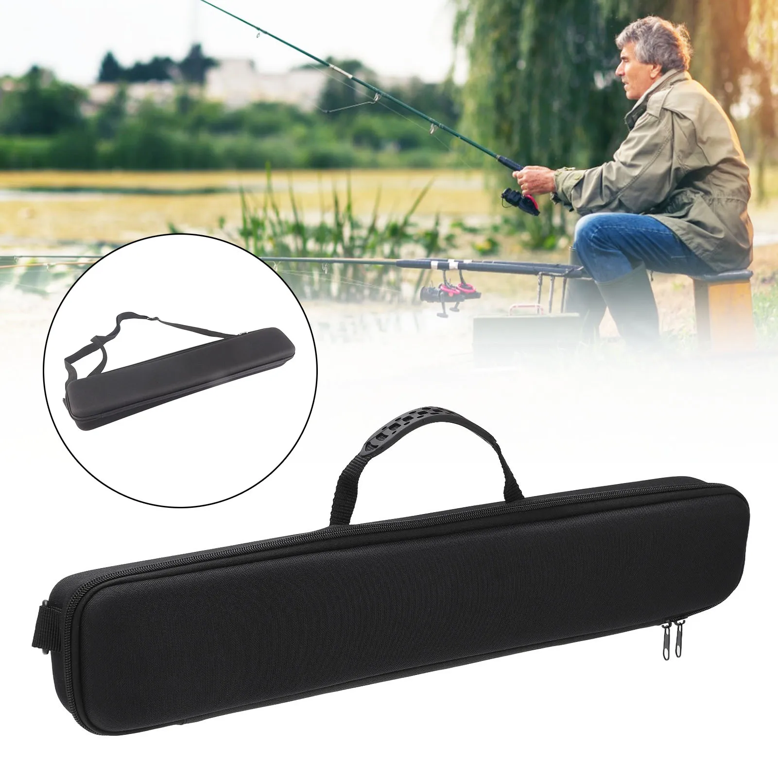 Housse anti-choc rigide pour canne à pêche avec protection renforcée et sangle d'épaule ajustable