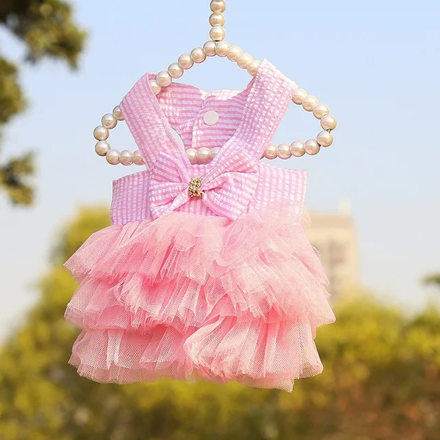 Dog Princess Dresses Puppy Bow Knot Dress Pet Tutu Dresses Striped Mesh Puppy Cat Princess Summer Dresses for Small Medium Cat 5