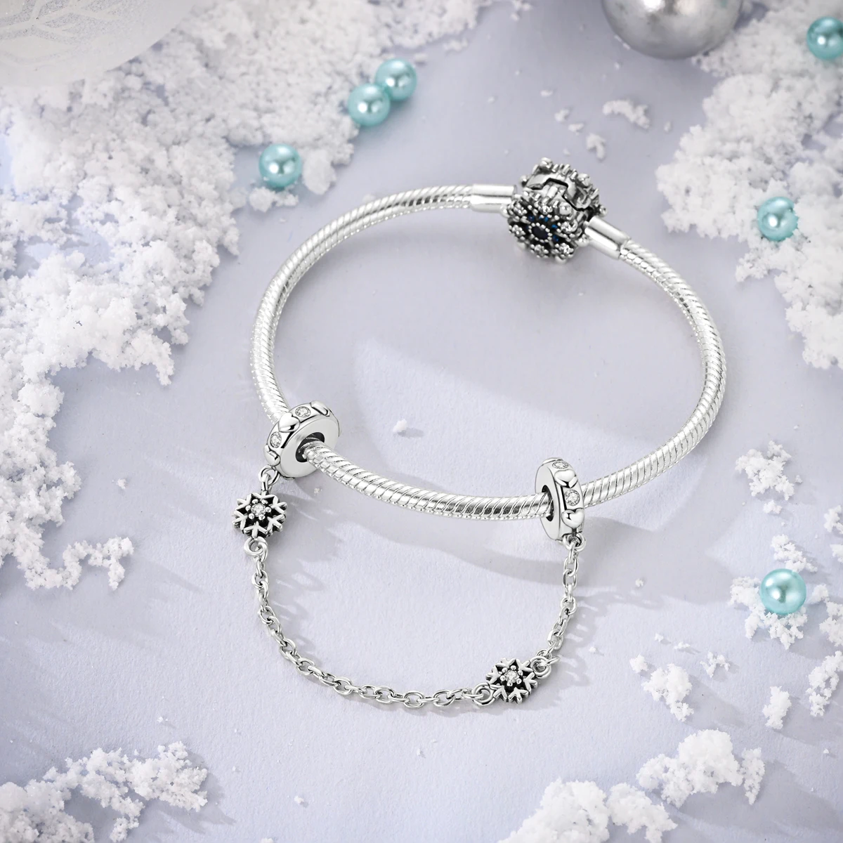 Neue 925 Silber Sicherheitskette Mond Blume Stern Baumeln Charme Fit Original DIY Armband Für Frauen Mädchen Schmuck – Detail 2