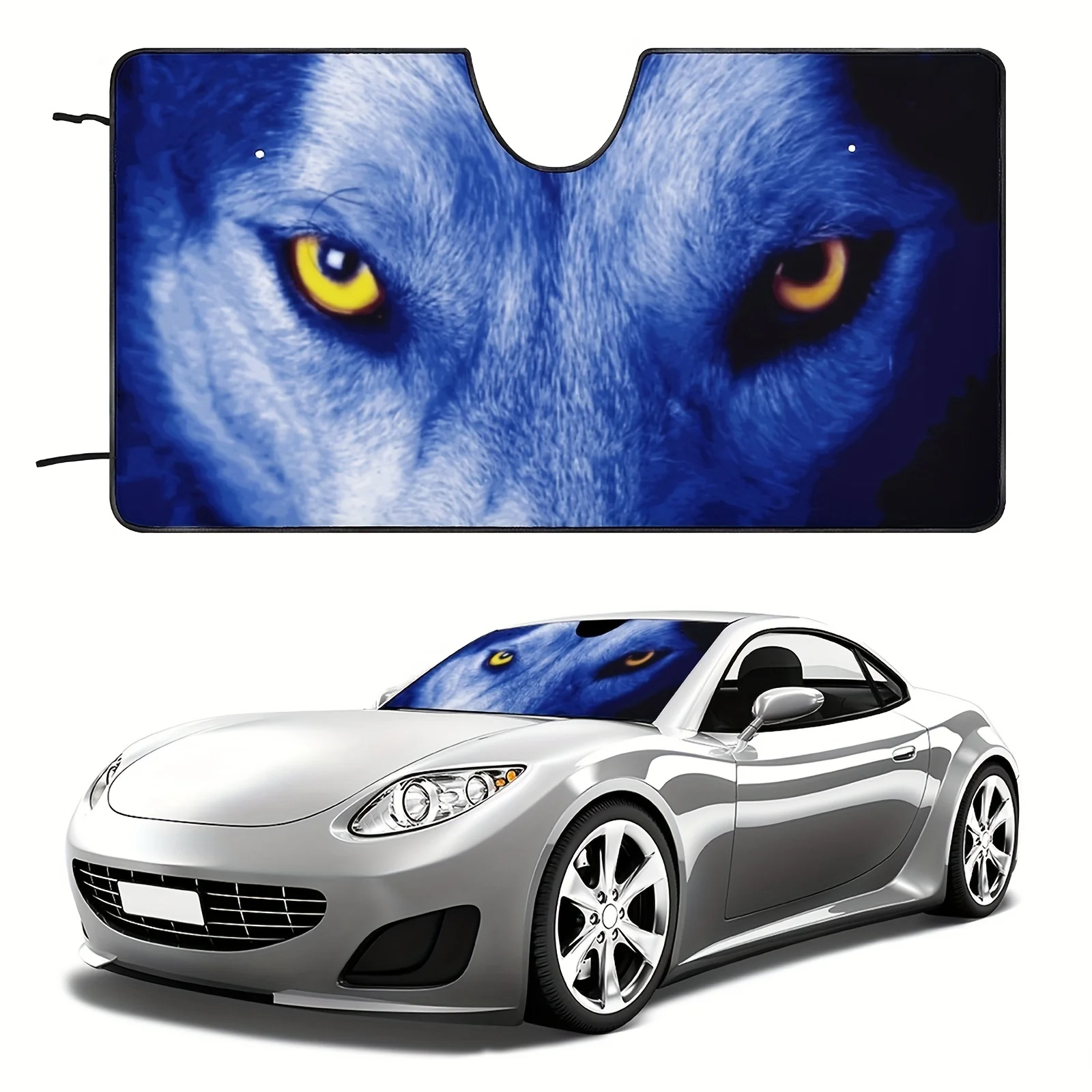 

Car Windshield Sunshade Auto Heat Shield Reflector Cover Blue Wolf Head Wolf Eyes Windshield Shade Foldable Sunlight Blocker Ref